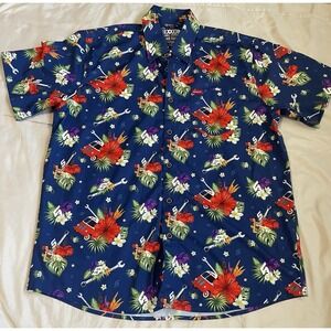 Dixxon Flannel‎ Co Hawaiian Shirt Mens Size L Blue Tropical Floral Snap On Tools